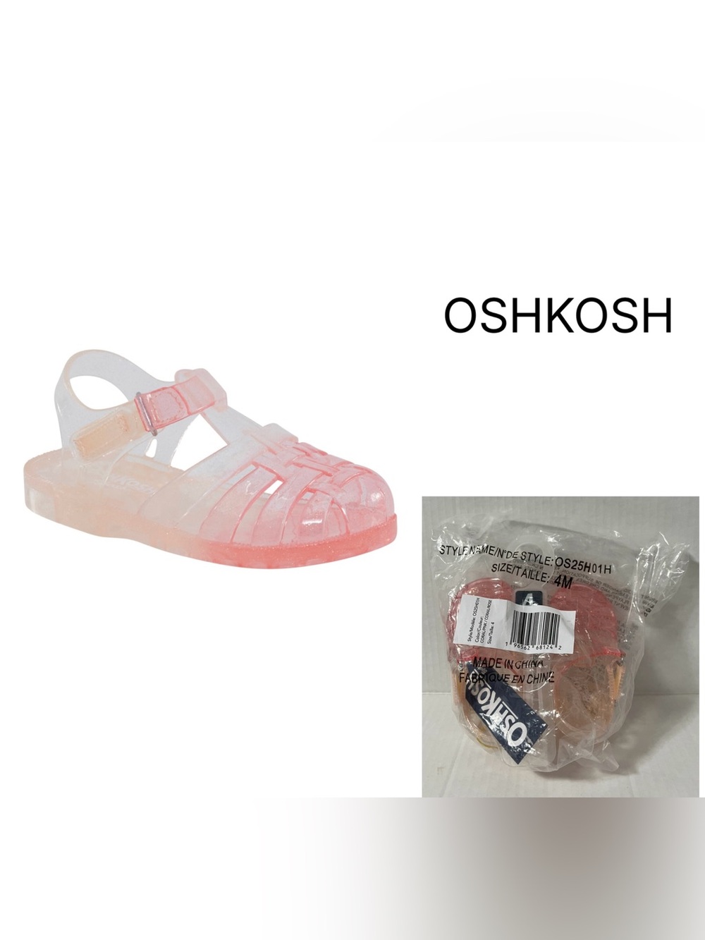 🆕OSHKOSH - 4 - NWT - GIRLS PINK OMBRE SHIMMER SPARKLE JELLY SANDALS / SHOES